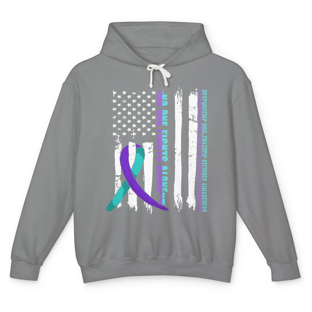 PNES Awareness Purple Teal Ribbon No One Fight Alone US Flag Unisex Lightweight Hoodie