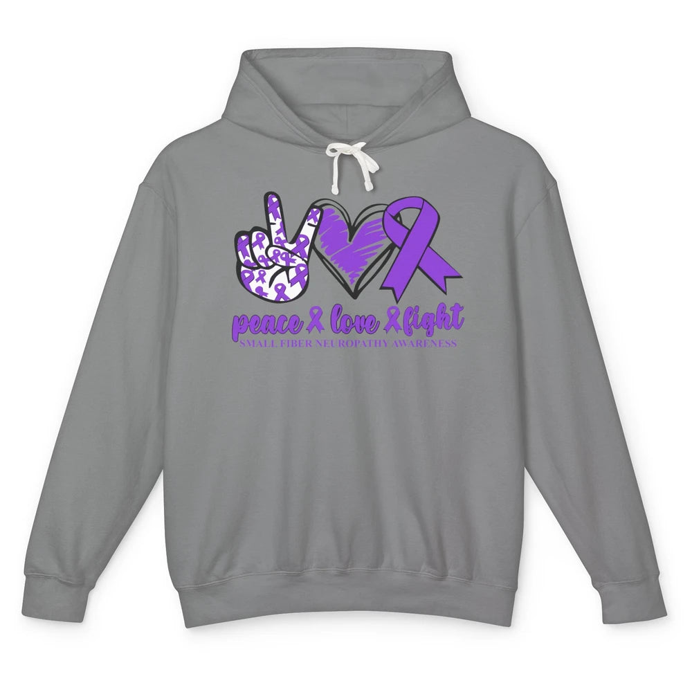 Small Fiber Neuropathy Purple Ribbon Peace Love Fight Unisex Lightweight Hoodie