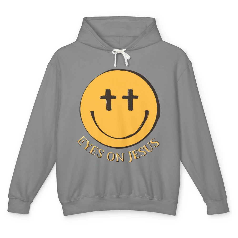 Retro Smiling Face Eyes On Jesus Christian Faith Religious Unisex Lightweight Hoodie