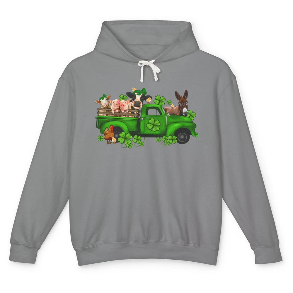 Farm Animals Truck Shamrock Clover St Patricks Day Retro Unisex Lightweight Hoodie