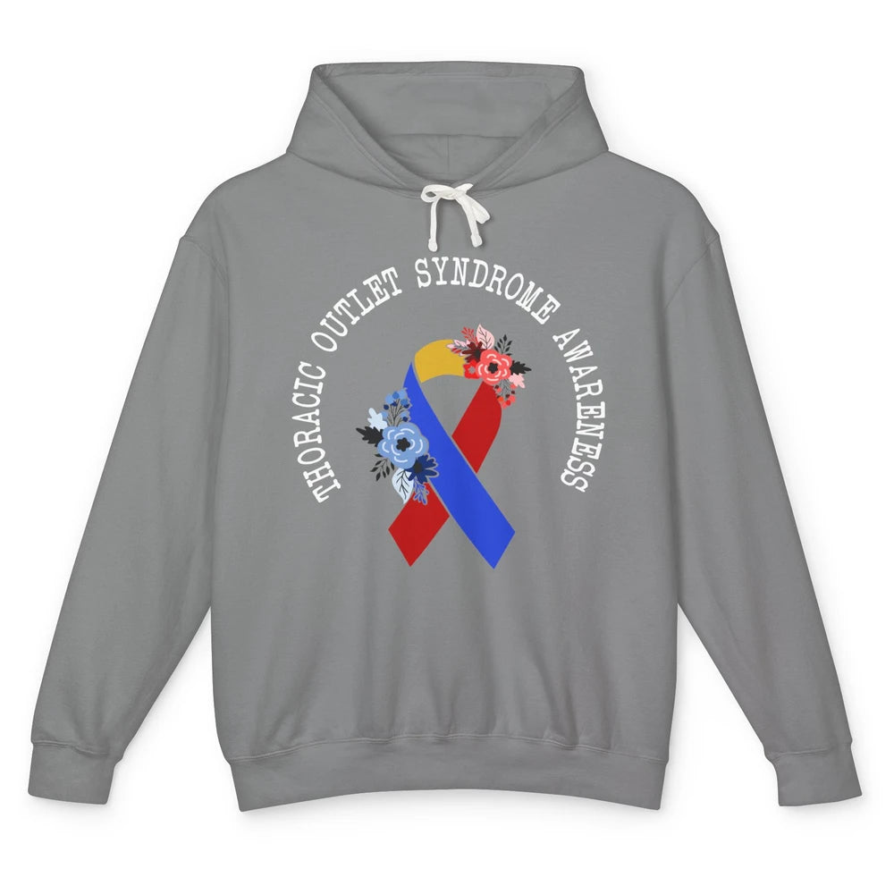 Thoracic Outlet Syndrome Awareness Floral Blue Red Ribbon Unisex Lightweight Hoodie