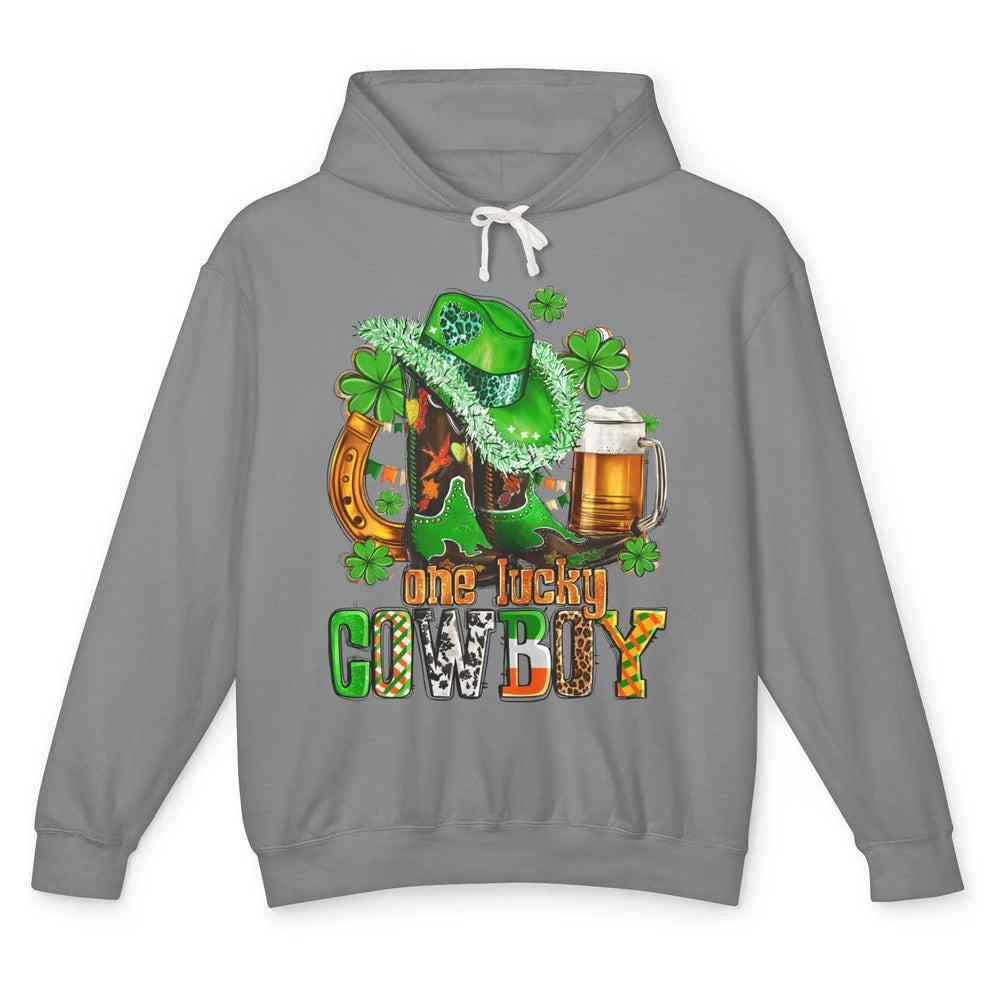 Western Lucky Cowboy Boots Clover Leopard St Patricks Day Unisex Lightweight Hoodie