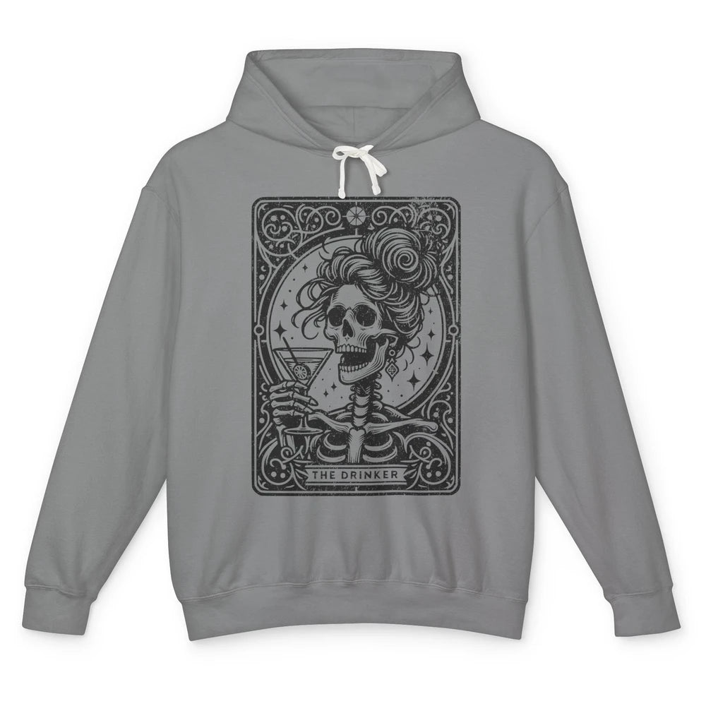 Skeleton The Drinker Tarot Card Halloween Drunk Mom Drinking Unisex Lightweight Hoodie