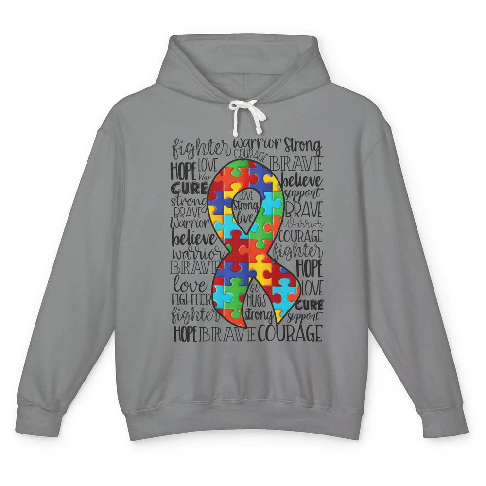 Autism Awareness Puzzles Ribbon Strong Brave Autism Support Unisex Lightweight Hoodie