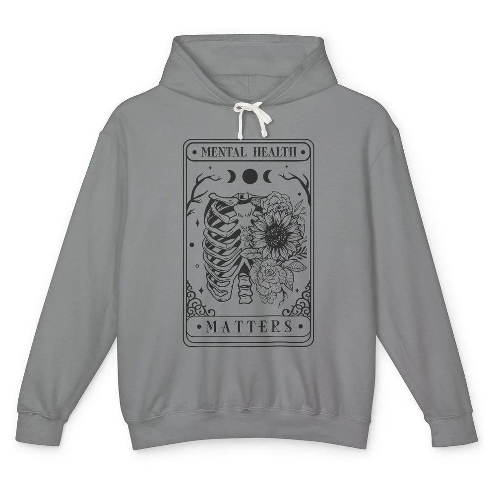 Floral Rib Cage Mental Health Matters Tarot Card Halloween Unisex Lightweight Hoodie