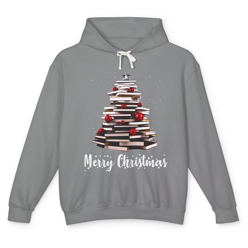 Funny Book Christmas Tree Book Reading Lovers Chritmas Gift Unisex Lightweight Hoodie