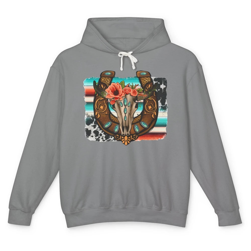 Leopard Bull Skull Horseshoe Rodeo Mom Western Cowgirl Unisex Lightweight Hoodie