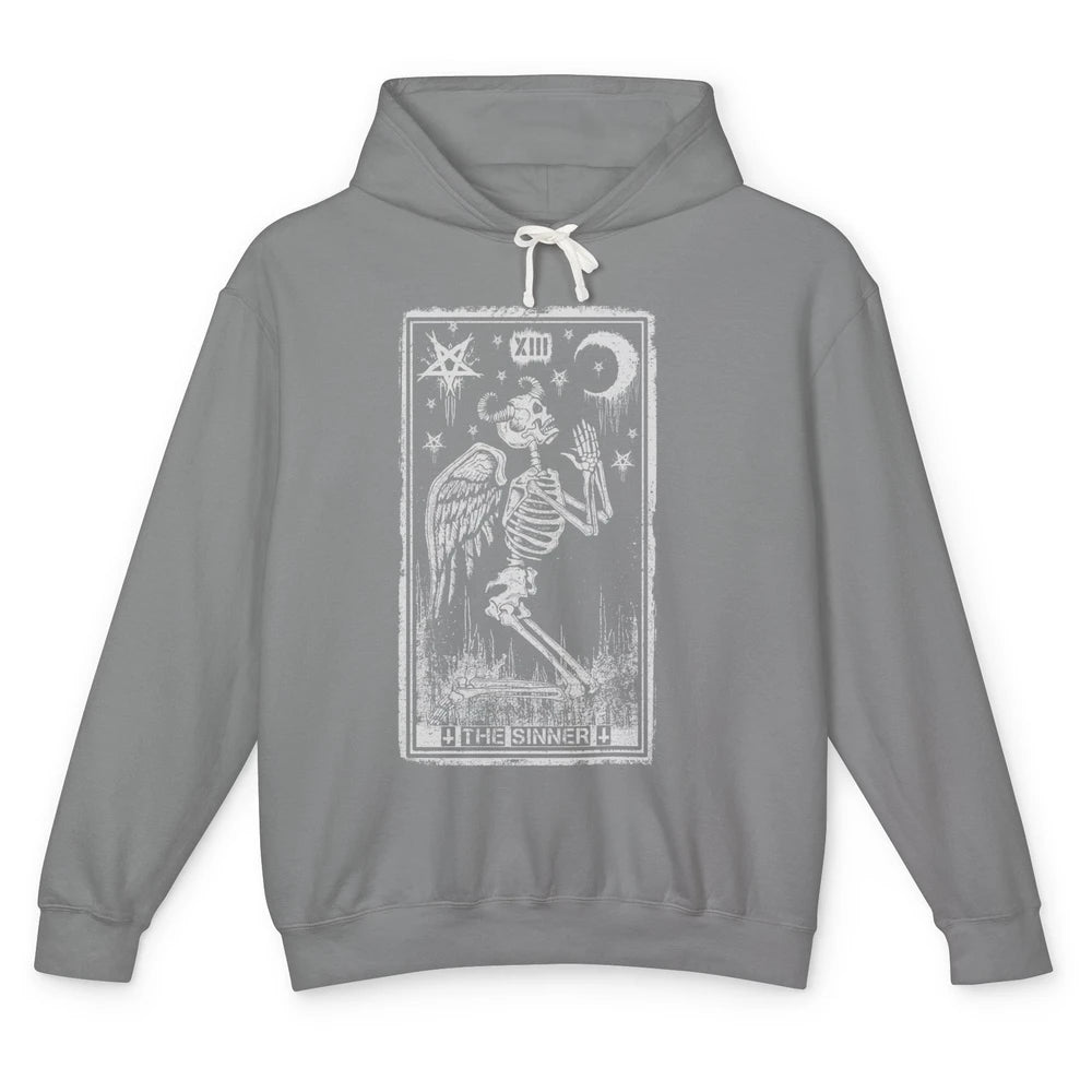 Retro Skeleton Kneeling The Sinner Tarot Card Wiccan Pagan Unisex Lightweight Hoodie