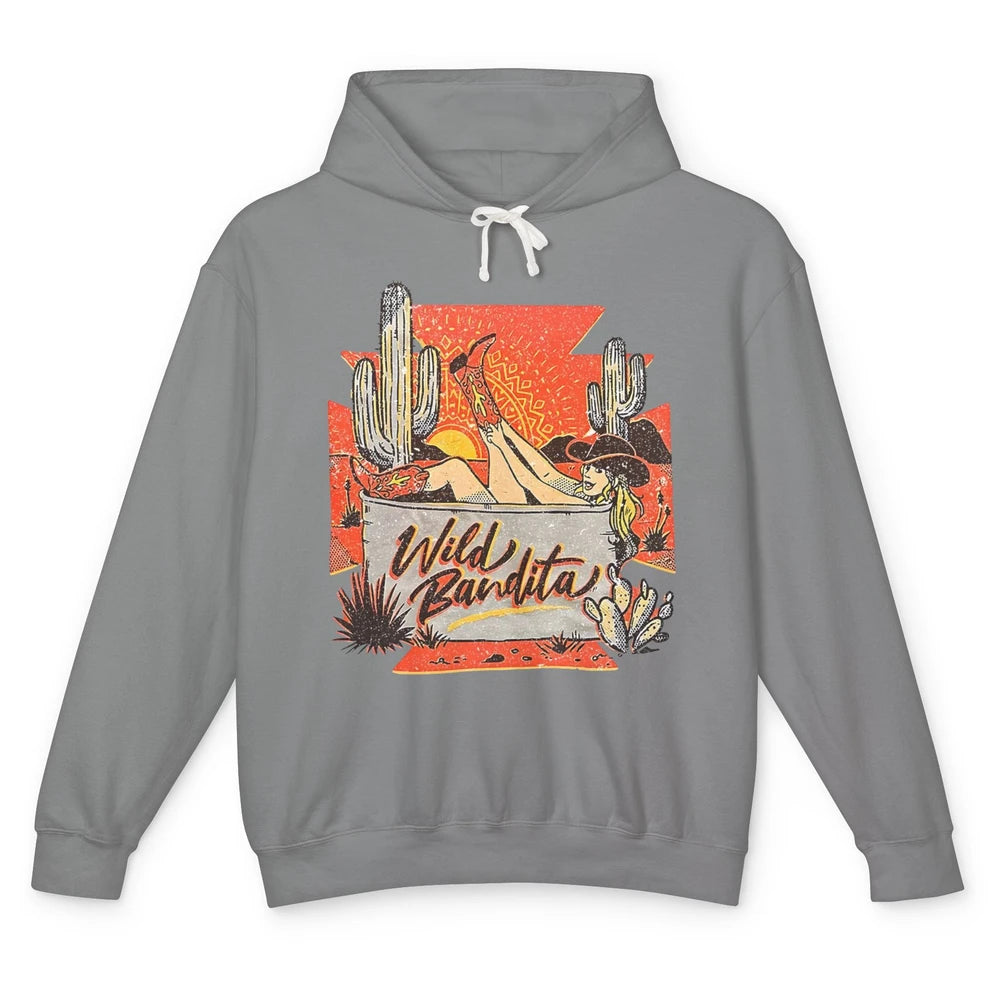 Retro Desert Cactus Cowgirl Wild Bandita Western Country Unisex Lightweight Hoodie