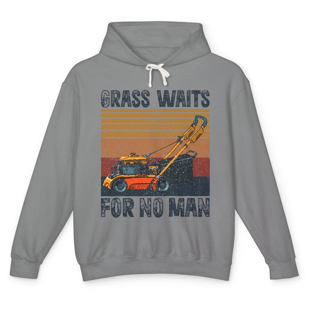 Vintage Lawn Mower Grass Waits For No Man Grass Gardening Unisex Lightweight Hoodie