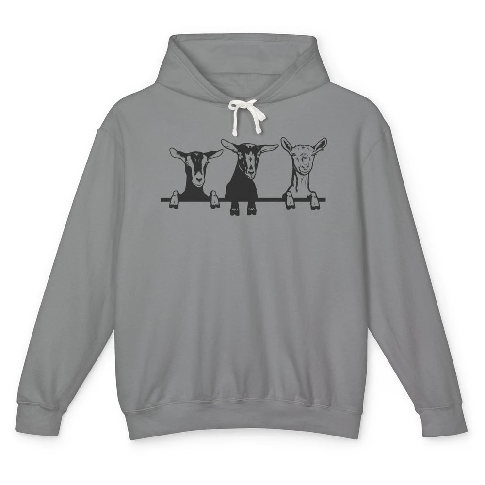 Cute Goats Farm Funny Face Farming Animal Mate Woman Men Unisex Lightweight Hoodie