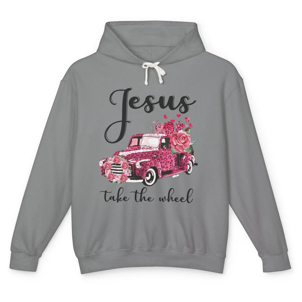 Christian Girl Jesus Take The Wheel Leopard Car and Roses Unisex Lightweight Hoodie