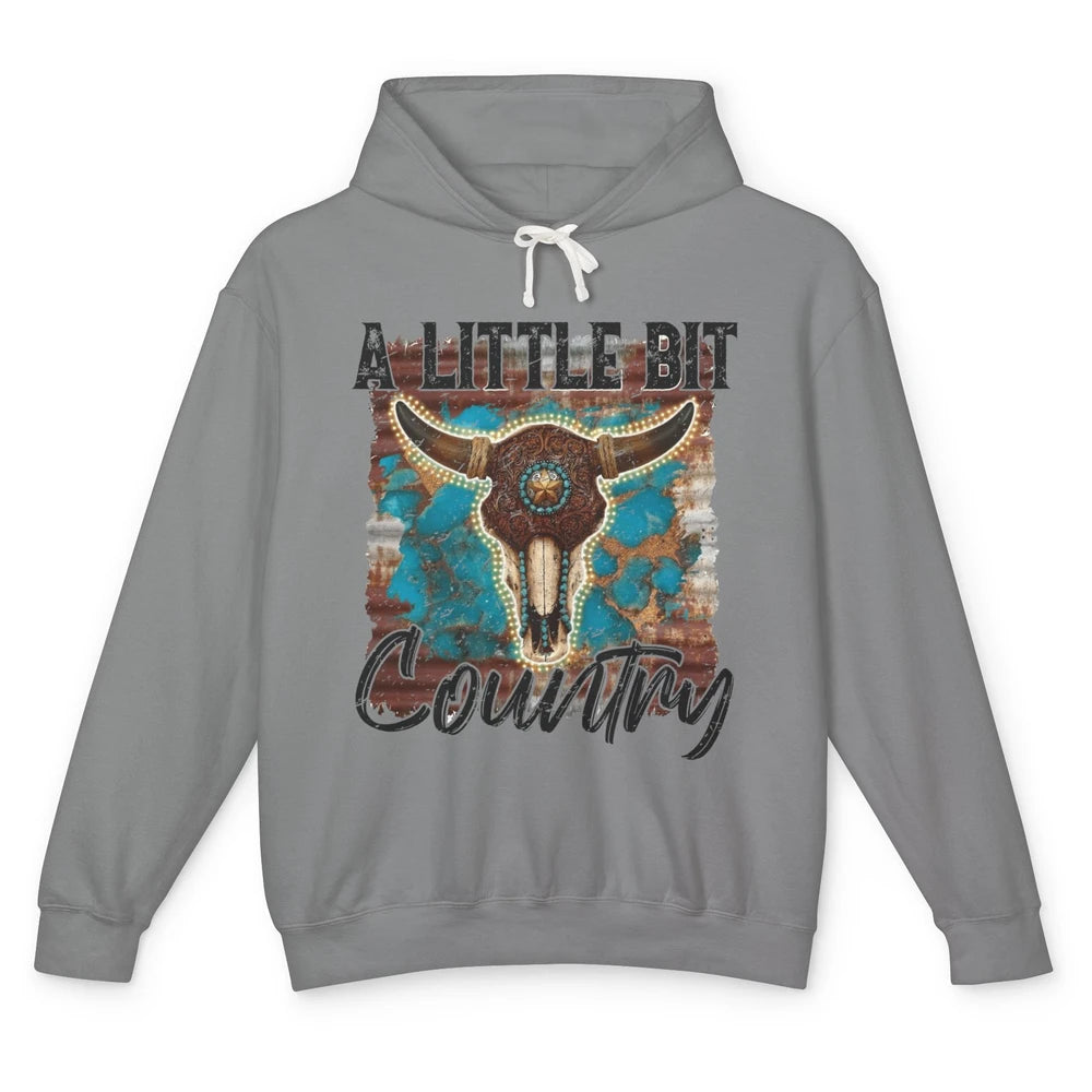 Retro Turquoise Bull Skull A Little Bit Country Western Girl Unisex Lightweight Hoodie