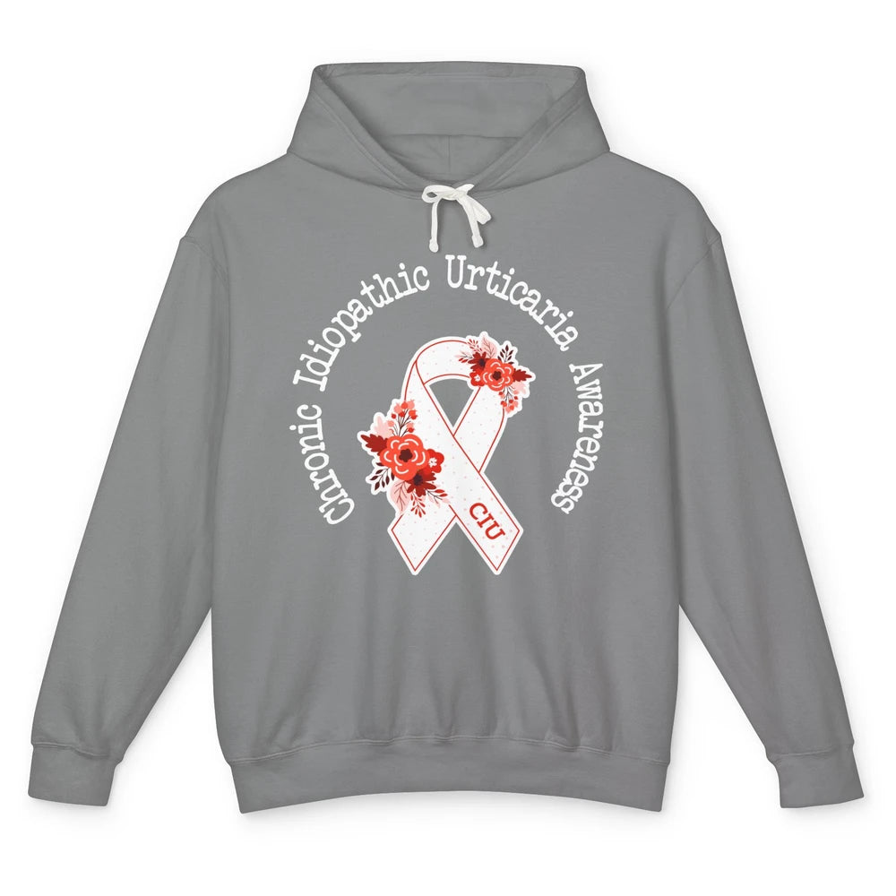 Chronic Idiopathic Urticaria Awareness CIU Red White Ribbon Unisex Lightweight Hoodie