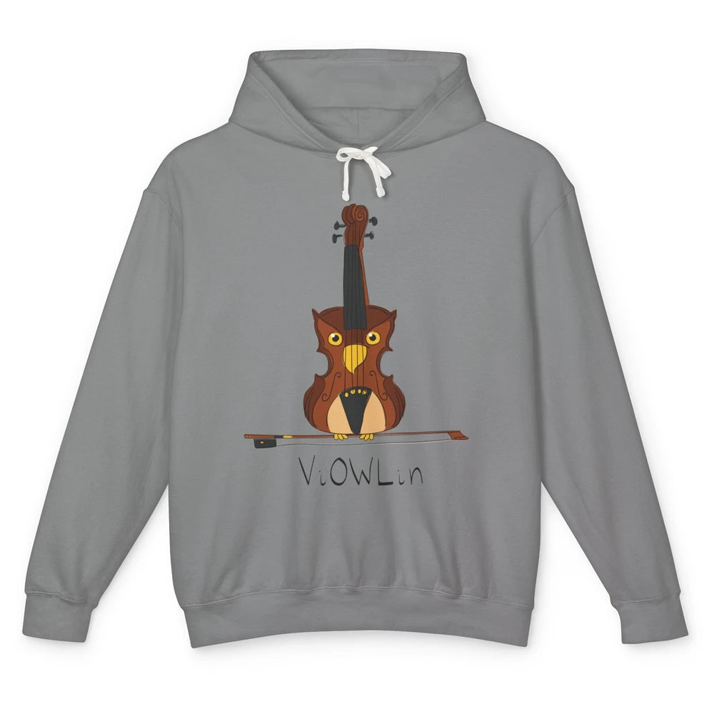 Funny Violin Owl Musician Cute Bird Pun Violin Player Humor Unisex Lightweight Hoodie