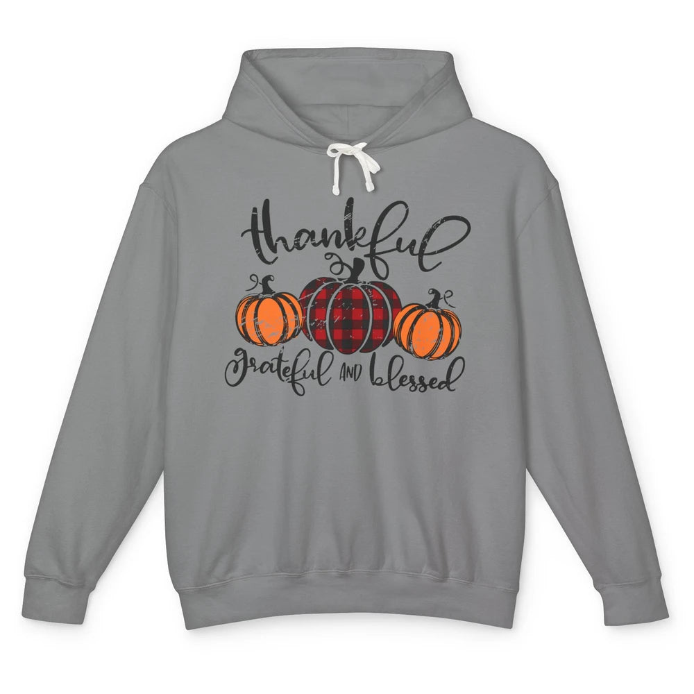 Vintage Grateful Thankful Blessed Pumpkin Fall Thanksgiving Unisex Lightweight Hoodie