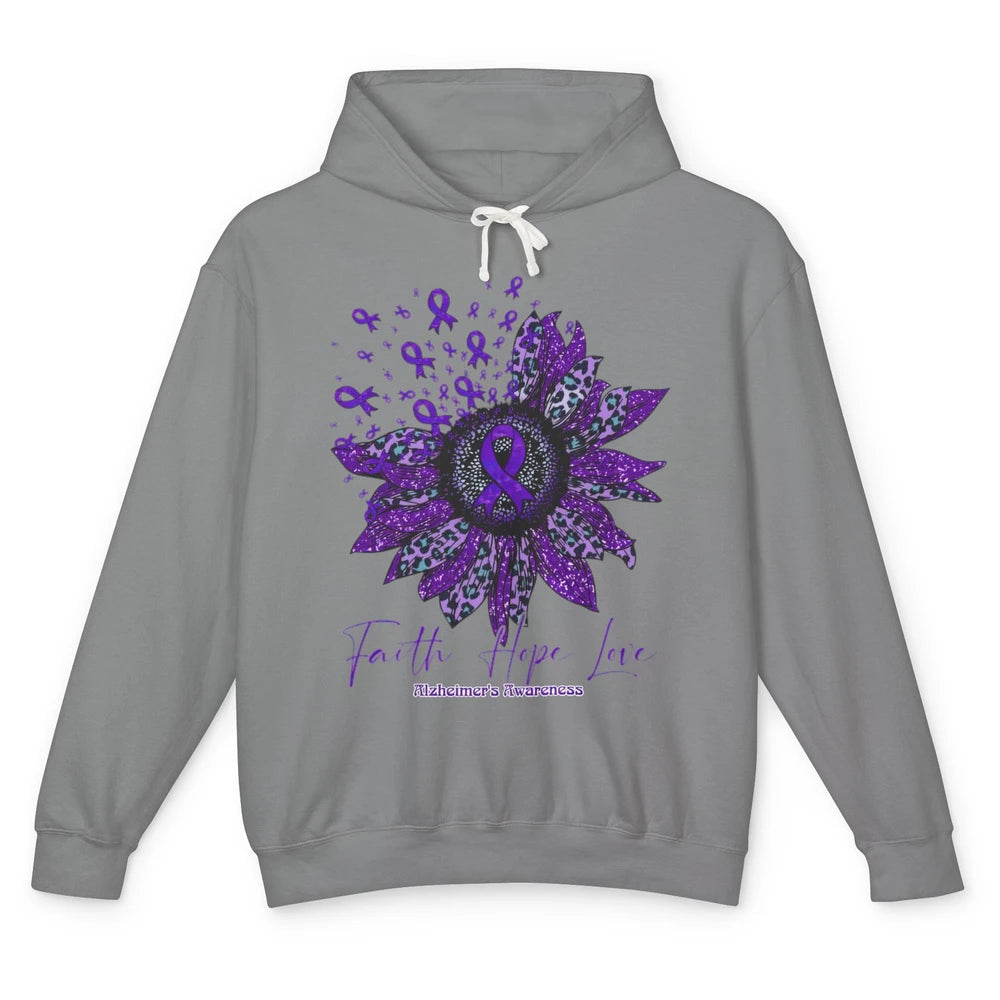 Faith Hope Love Purple Sunflower Alzheimer Brain Awareness Unisex Lightweight Hoodie