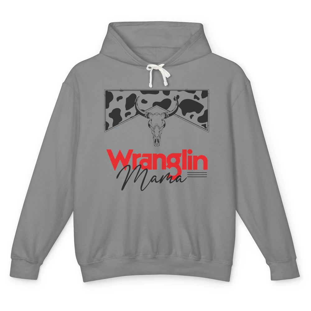 Retro Cowhide Bull Skull Wrangling Mama Western Country Girl Unisex Lightweight Hoodie