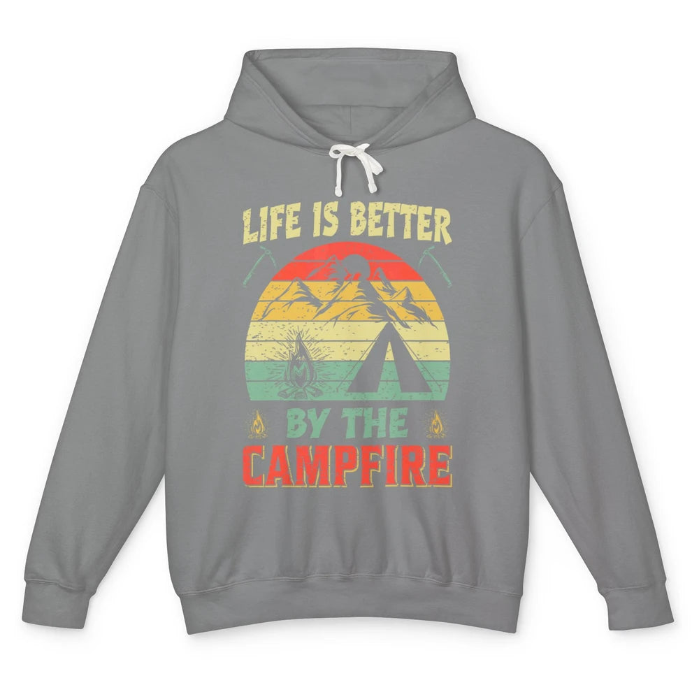 Retro Life Better By Campfire Happy Camp Nature Outdoor Camp Unisex Lightweight Hoodie