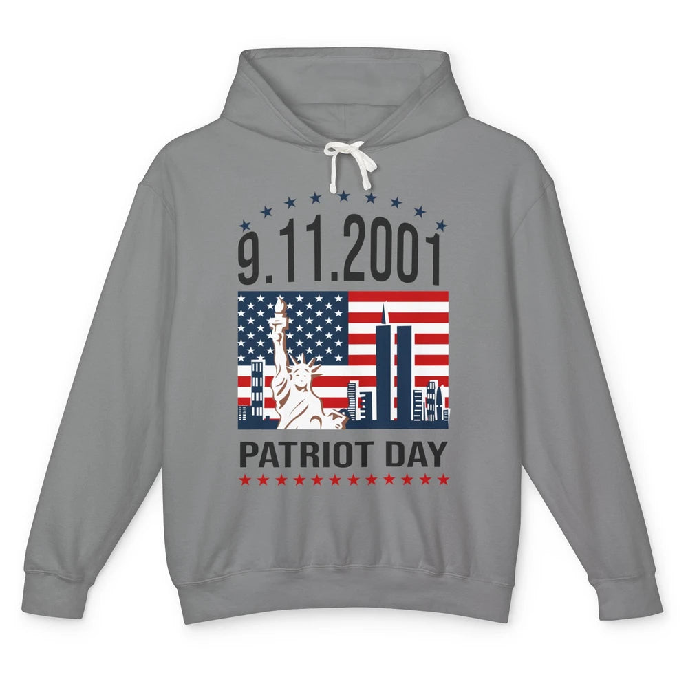 Never Forget 9-11-2001 American Flag Patriotic Memorial Day Unisex Lightweight Hoodie