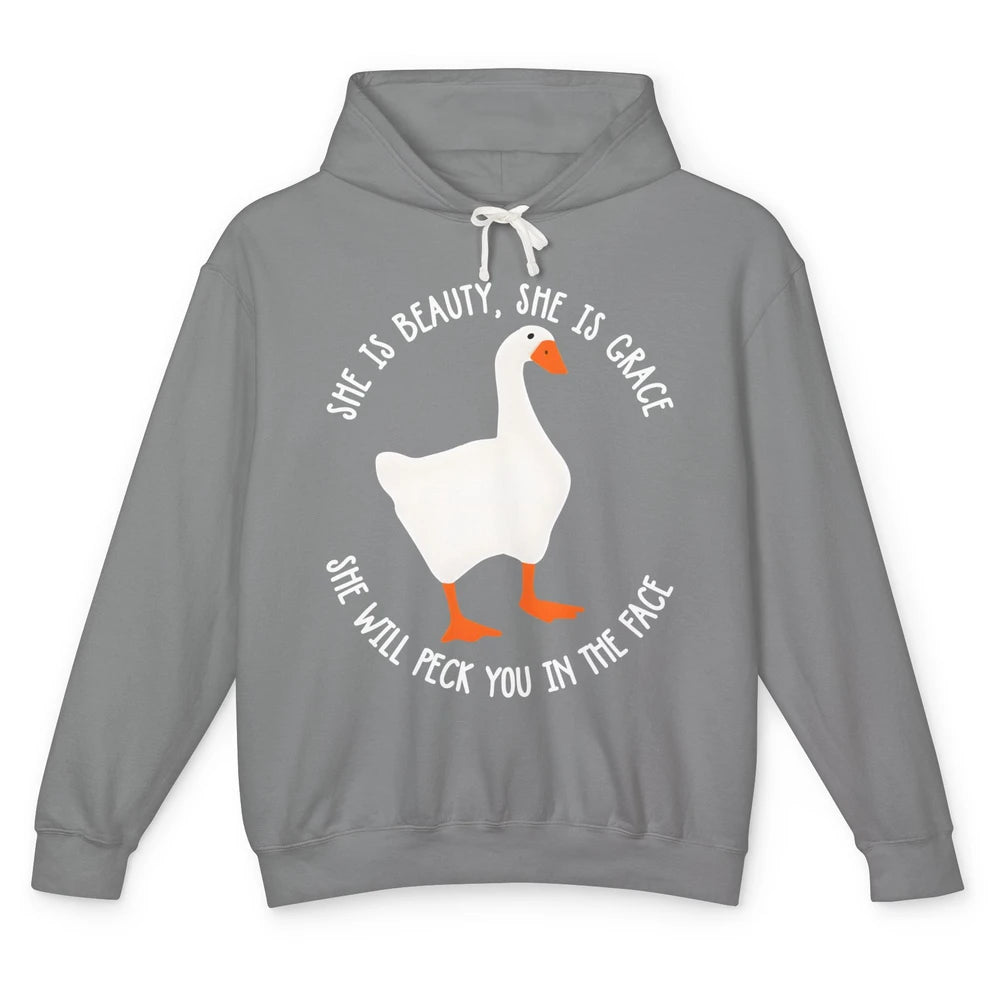 Funny Goose She's Beauty She's Grace Peck You In The Face Unisex Lightweight Hoodie