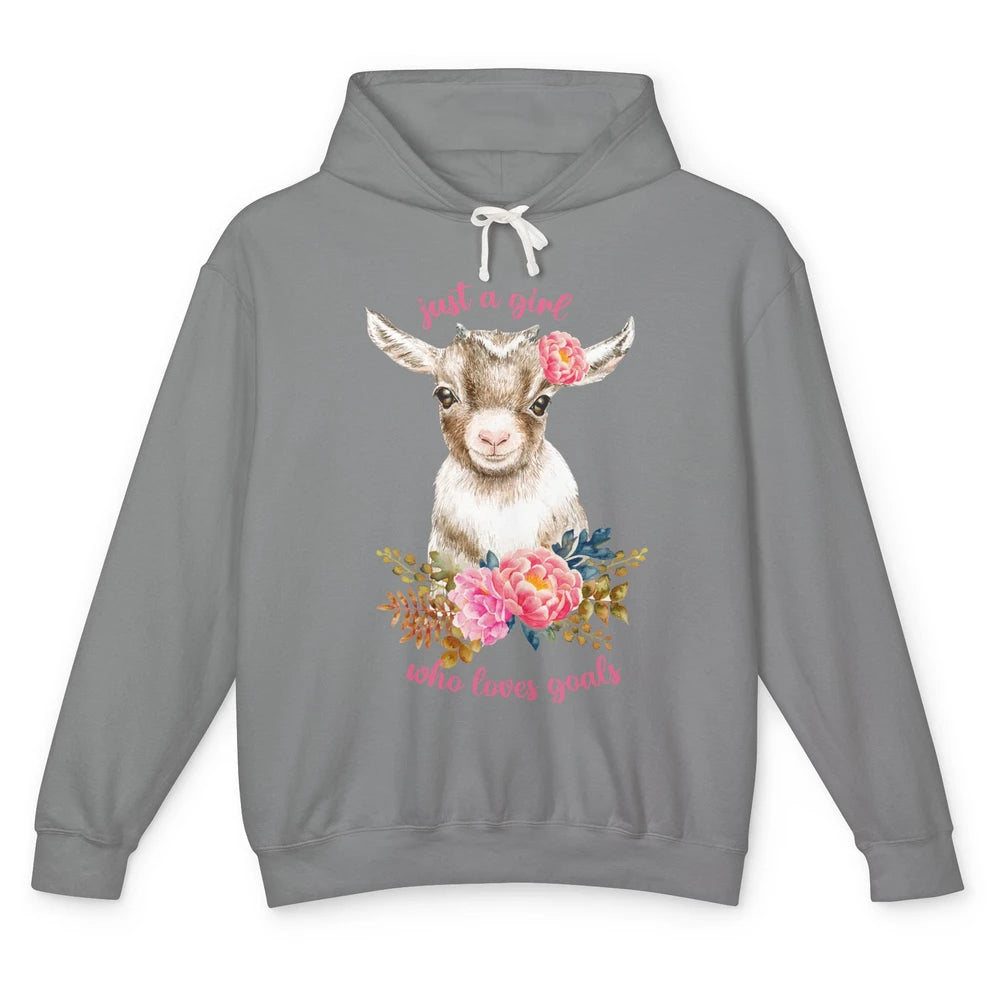 Floral Goat Mom Just A Girl Who Loves Goats Farmers Gift Unisex Lightweight Hoodie