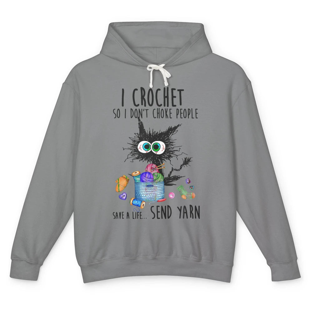 I Crochet So I Dont Choke People Cute Black Cat Knit Vintage Unisex Lightweight Hoodie