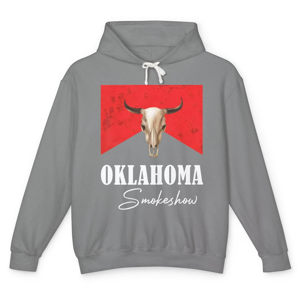 Boho Bull Skull Cow Print Oklahoma Smokeshow Western Country Unisex Lightweight Hoodie