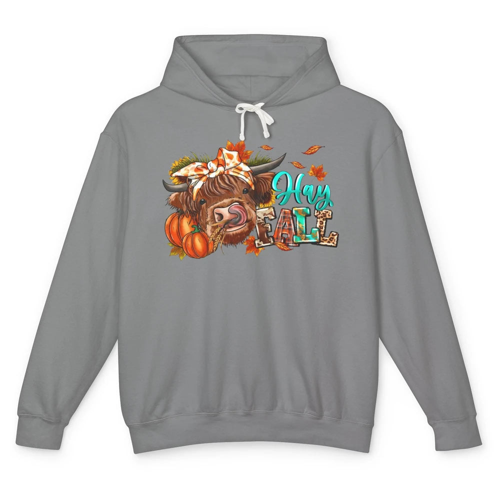 Hay Fall Highland Cow Pumpkin Western Country Farm Autumn Unisex Lightweight Hoodie