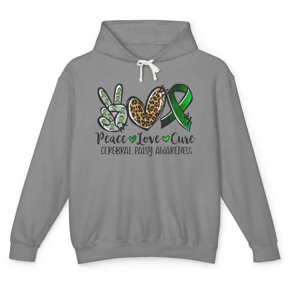 Cerebral Palsy Awareness Heart Green Ribbon Peace Love Cure Unisex Lightweight Hoodie