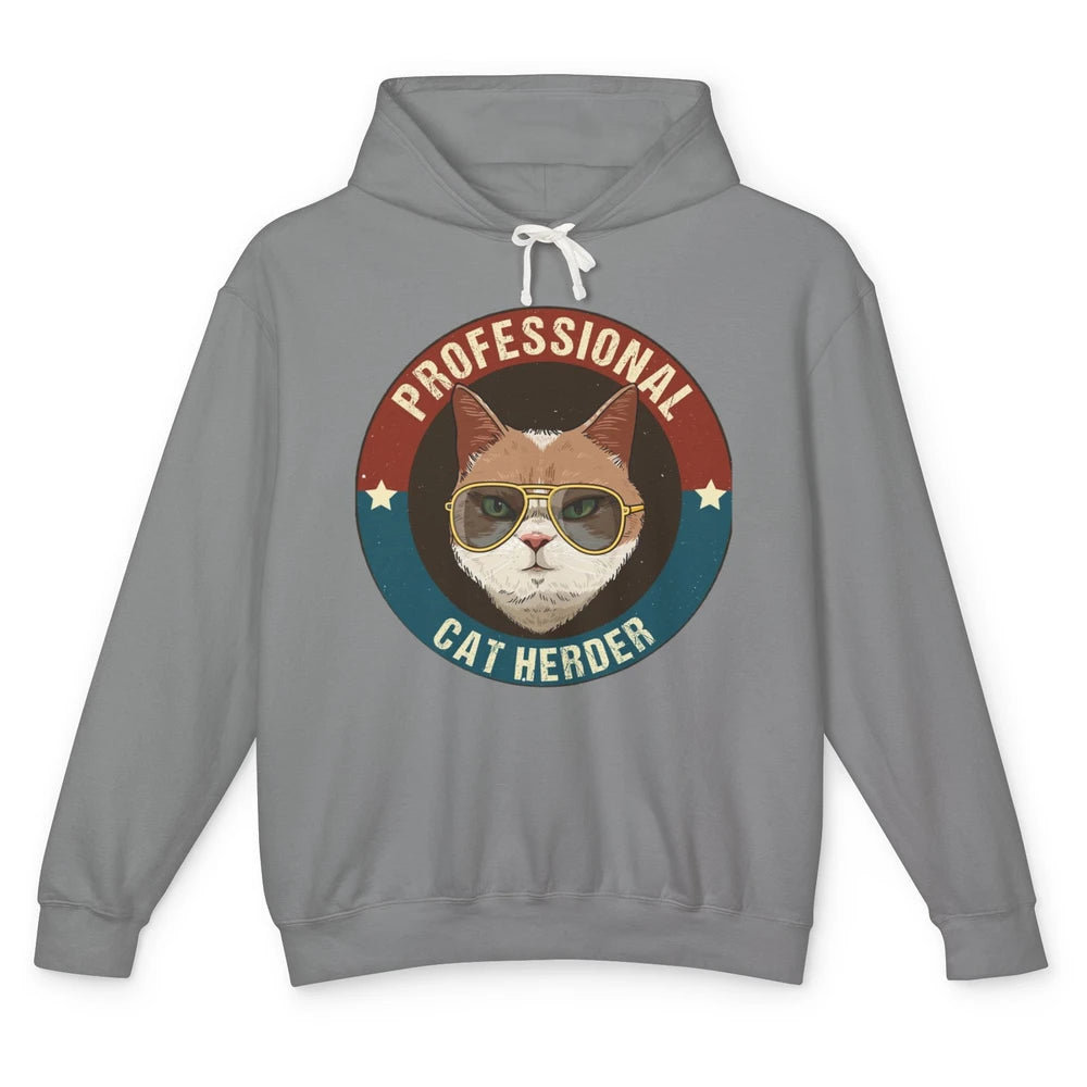 Vintage Cat Glasses Professional Cat Herder Cat Mom Cat Dad Unisex Lightweight Hoodie