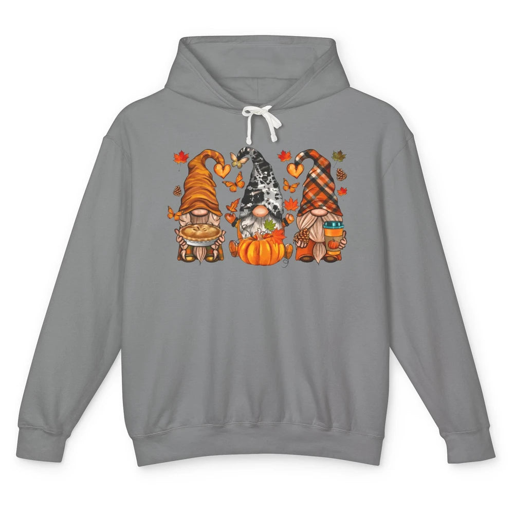 Retro Fall Gnomies Pumpkin Falling Leaves Thanksgiving Gnome Unisex Lightweight Hoodie