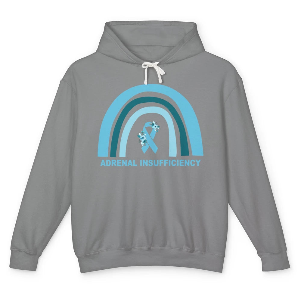 Adrenal Insufficiency Awareness Floral Blue Ribbon Rainbow Unisex Lightweight Hoodie