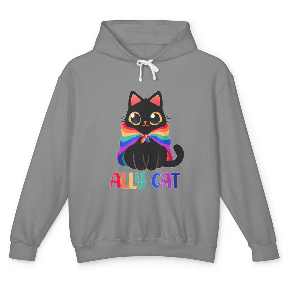 Funny Be Kind Ally Cat LGBT Awareness Pride Month Rainbow Unisex Lightweight Hoodie