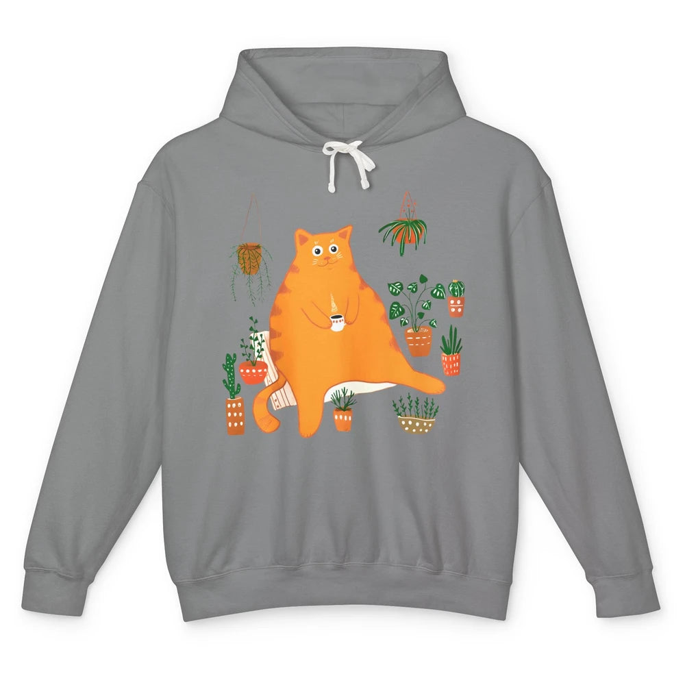 Funny Orange Cat Gardening Plants Sarcastic Kitten Gardener Unisex Lightweight Hoodie