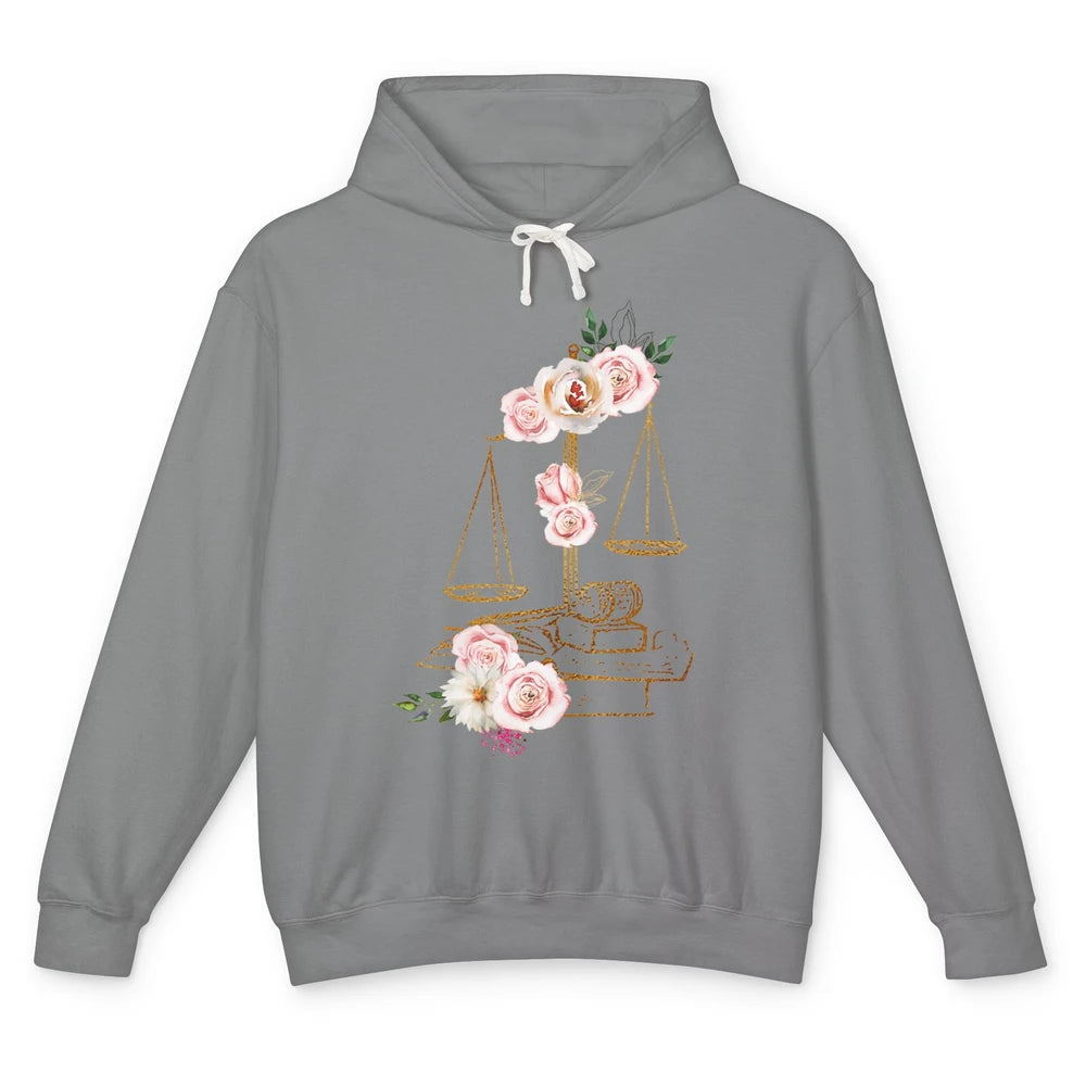 Floral Lawyer Office Scales Roses Justice Fair Law School Unisex Lightweight Hoodie