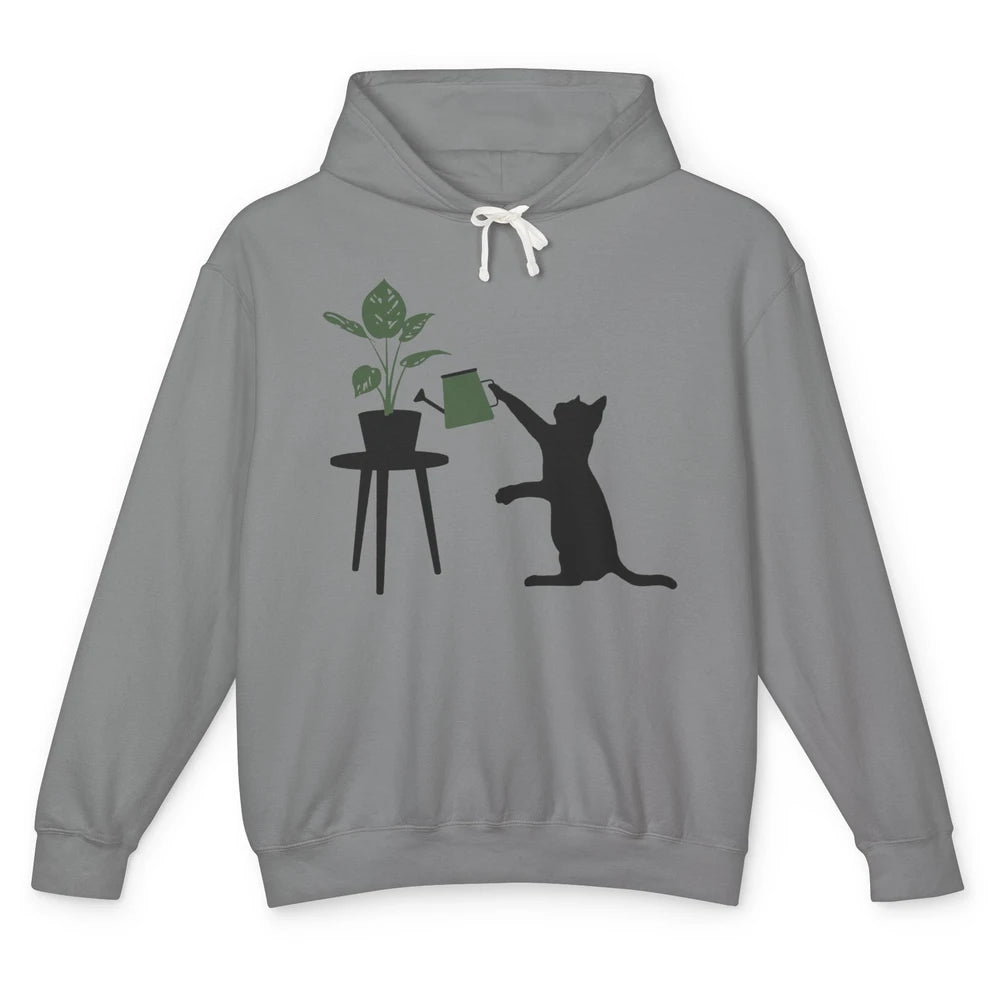 Black Cat Watering Plant Cat Gardening Planting Cat Lovers Unisex Lightweight Hoodie