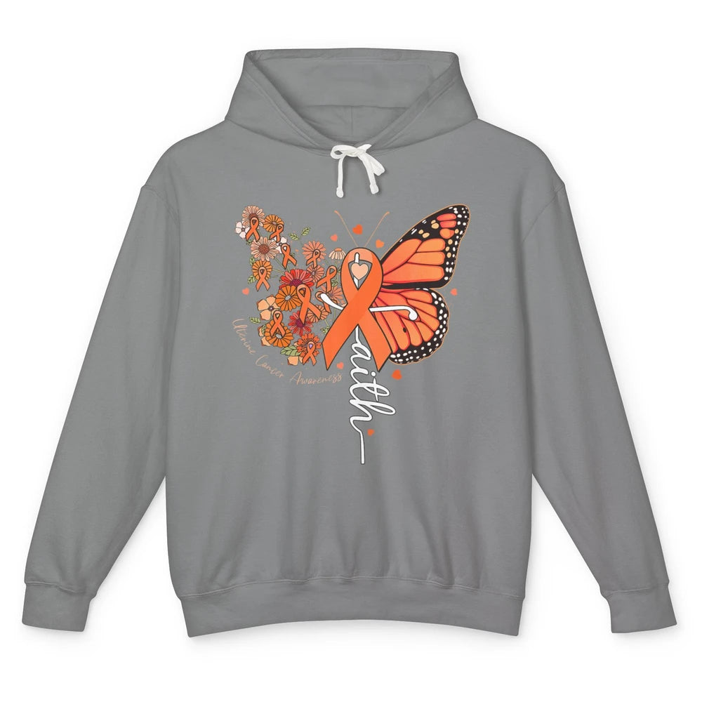 Peach Floral Butterfly Cross Faith Uterine Cancer Awareness Unisex Lightweight Hoodie