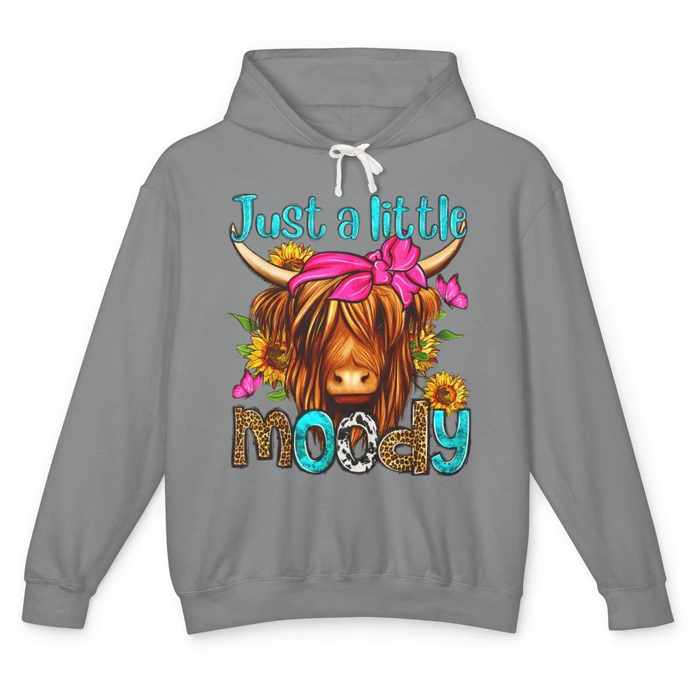 Just Little Moody Cute Western Highland Cow Heifer Sunflower Unisex Lightweight Hoodie