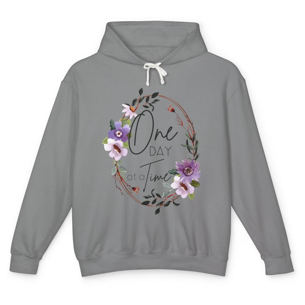 Floral Christian One Day At A Time Bible Verse Religious Unisex Lightweight Hoodie