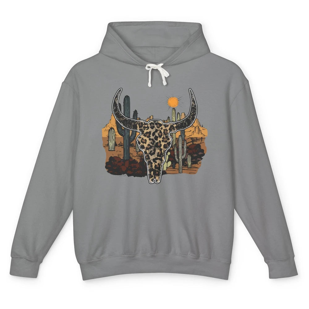 Leopard Bull Skull Desert Sunset Cactus Western Country Girl Unisex Lightweight Hoodie