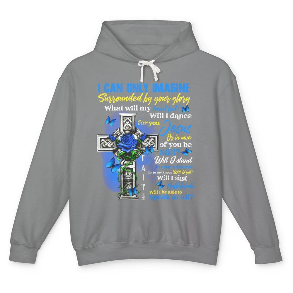 Butterfly Jesus Cross I Can Imagine Christian Religious Unisex Lightweight Hoodie