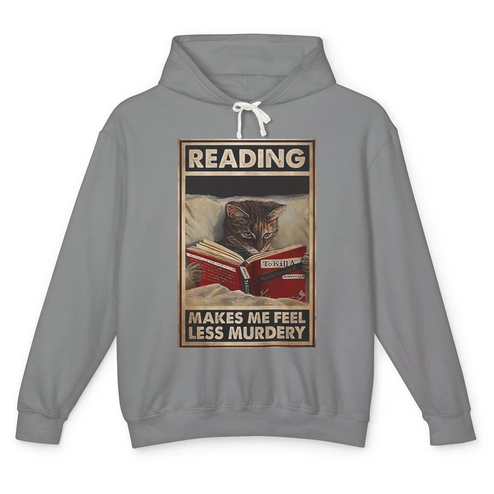 Retro Cat Reading Makes Me Feel Less Murdery Book Readers Unisex Lightweight Hoodie