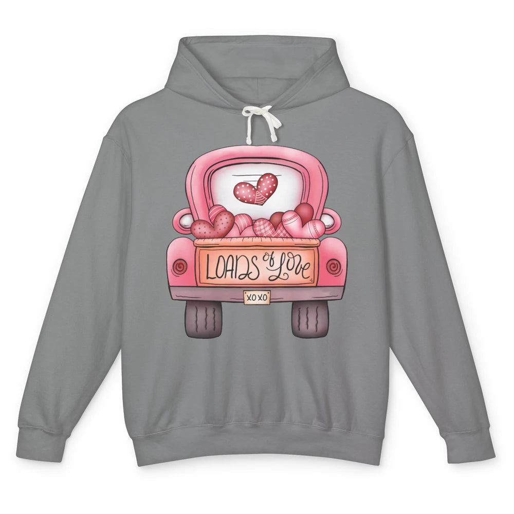 Retro Truck Pink Balloons Loads Of Love Western Valentine Unisex Lightweight Hoodie