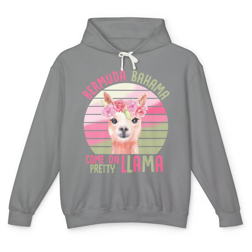 Vintage Cute Llama Bermuda Bahama Come On Pretty Llama Lover Unisex Lightweight Hoodie