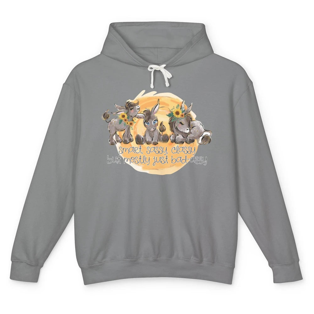 Cute Donkey Sunflower Sweet Sassy Classy Donkey Lovers Gift Unisex Lightweight Hoodie