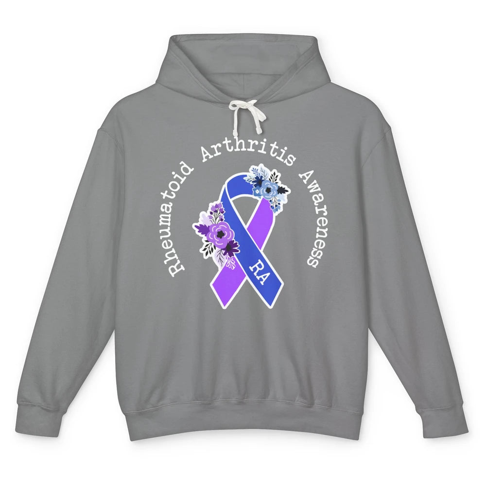 Rheumatoid Arthritis RA Awareness Floral Blue Purple Ribbon Unisex Lightweight Hoodie