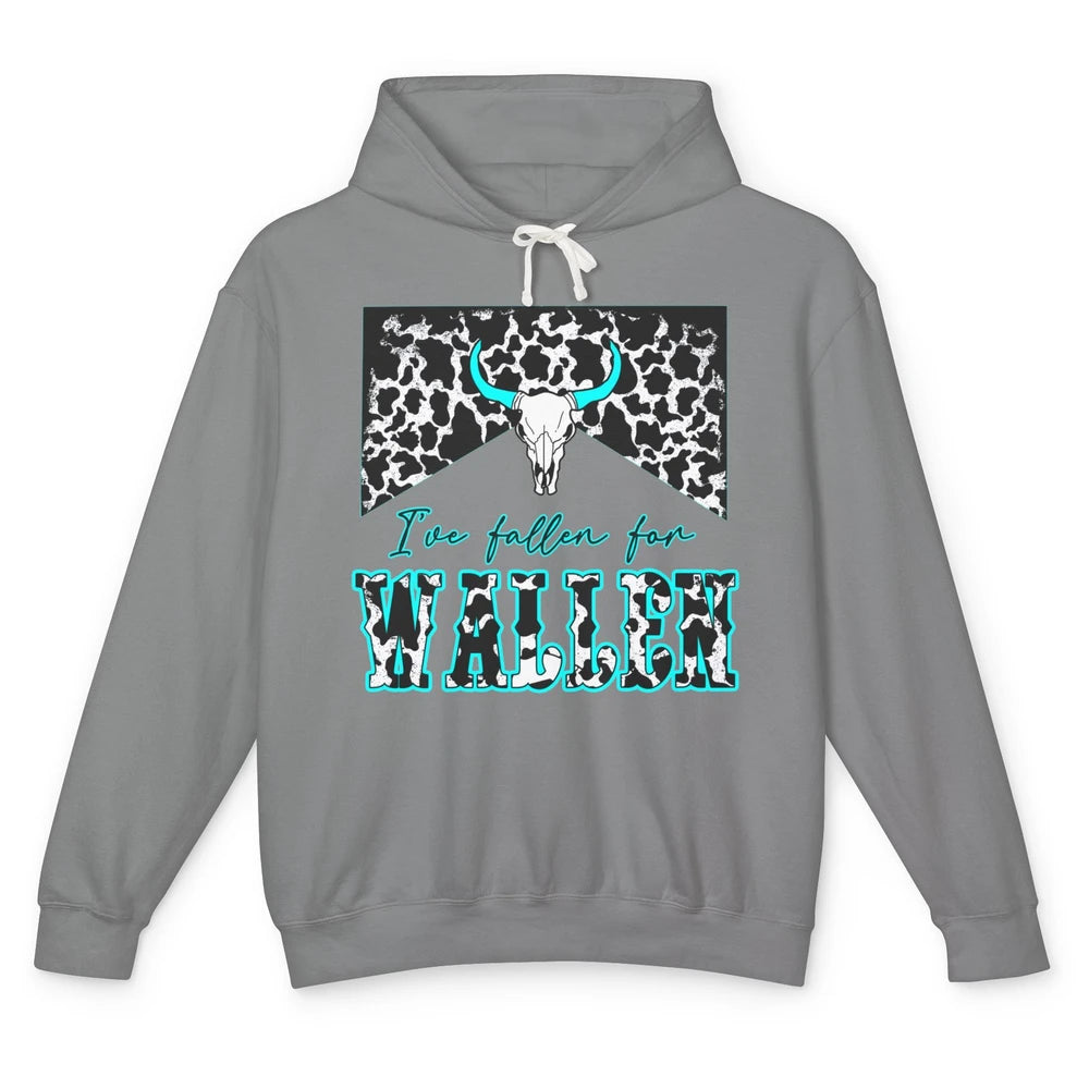 Leopard Turquoise Bull Skull I've Fallen For Wallen Western Unisex Lightweight Hoodie