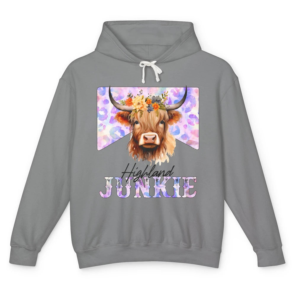 Floral Highland Cow Junkie Western Country Farm Animal Unisex Lightweight Hoodie