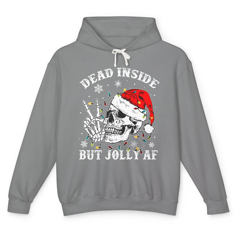 Skeleton Christmas Dead Inside But Jolly AF Merry Christmas Unisex Lightweight Hoodie